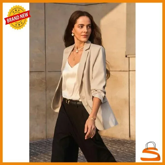 Womens Slim Fit Blazer Open Front Work Office Casual Jacket - Picture 4 of 8